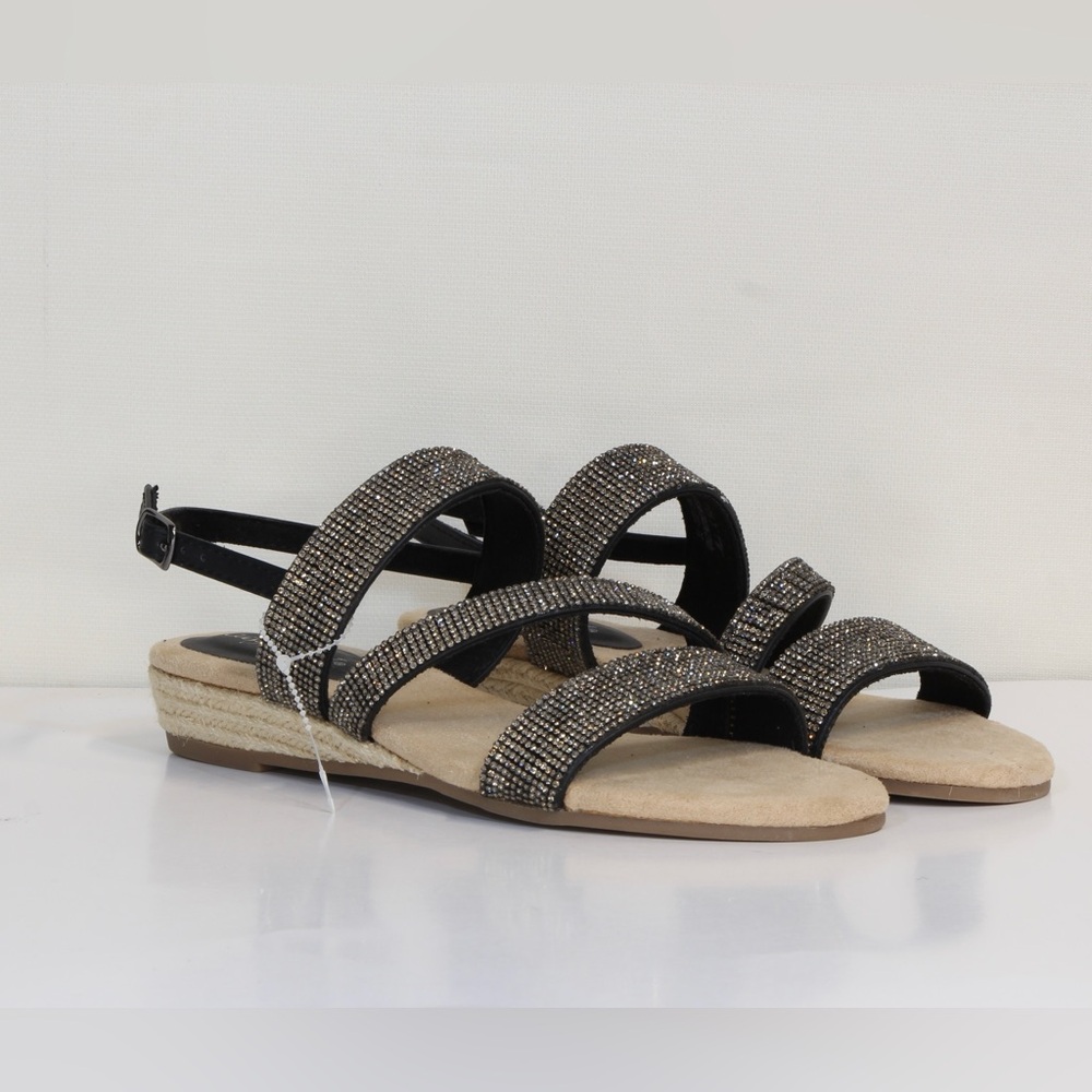 Easy Street Women's Black Radical Embellished Wedge Espadrille Sandal NWT